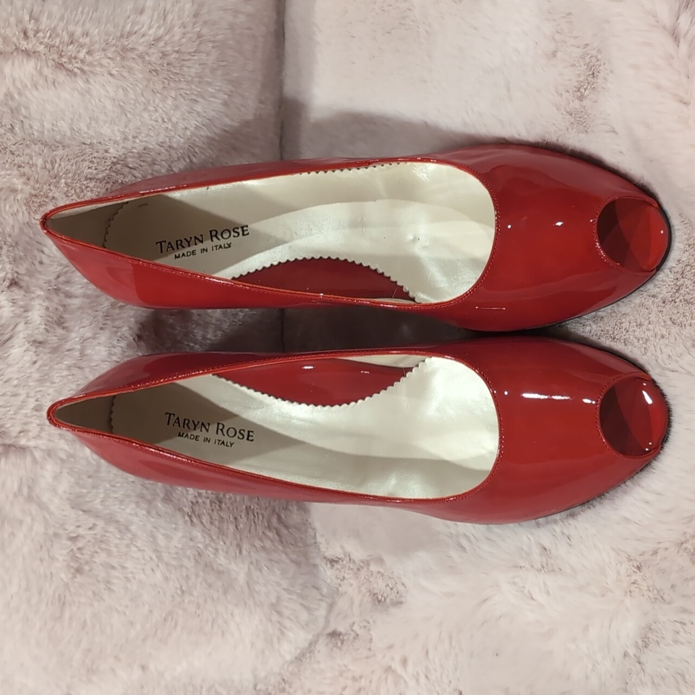 TARYN ROSE DAERYN  Red Patent Leather Wedge Heel